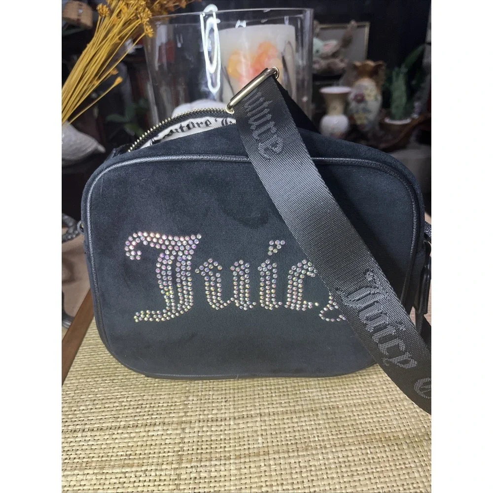 Juicy Couture Obsession Crossbody Camera Bag‎ Black Velour NWOT